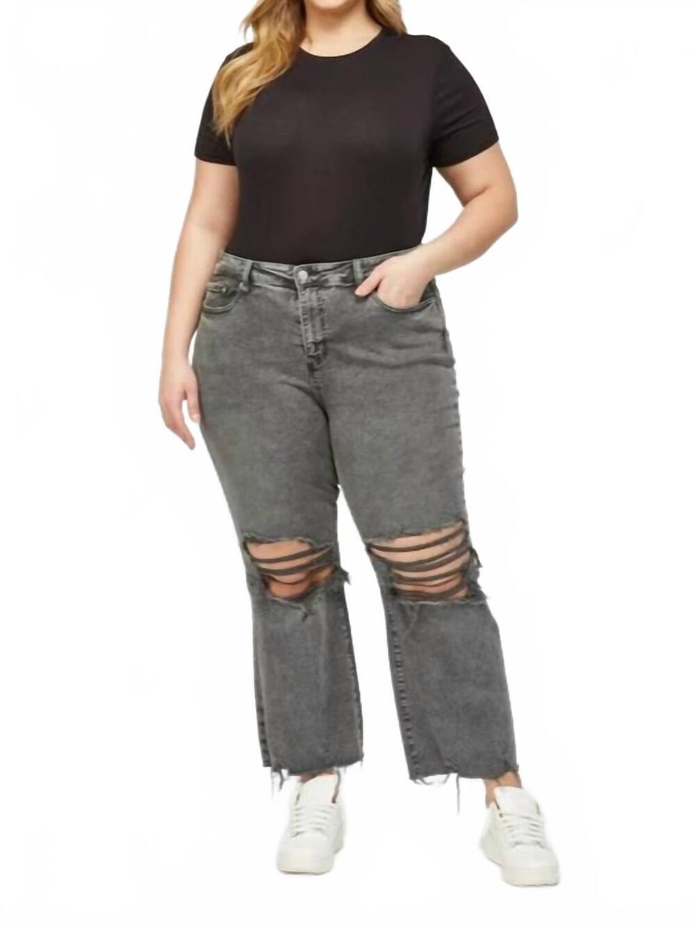 NEW MICA DENIM mia distressed high rise plus jeans in black